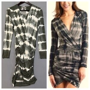 YFB Faux Wrap Tie Dye Dress Midi Long Sleeve XS Green Cream Festival Young Broke